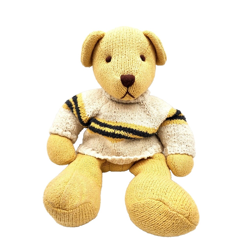 Knickerbocker Bear Co. Knitted Teddy in Striped Sweater Yellow Stuffed Toy Plush